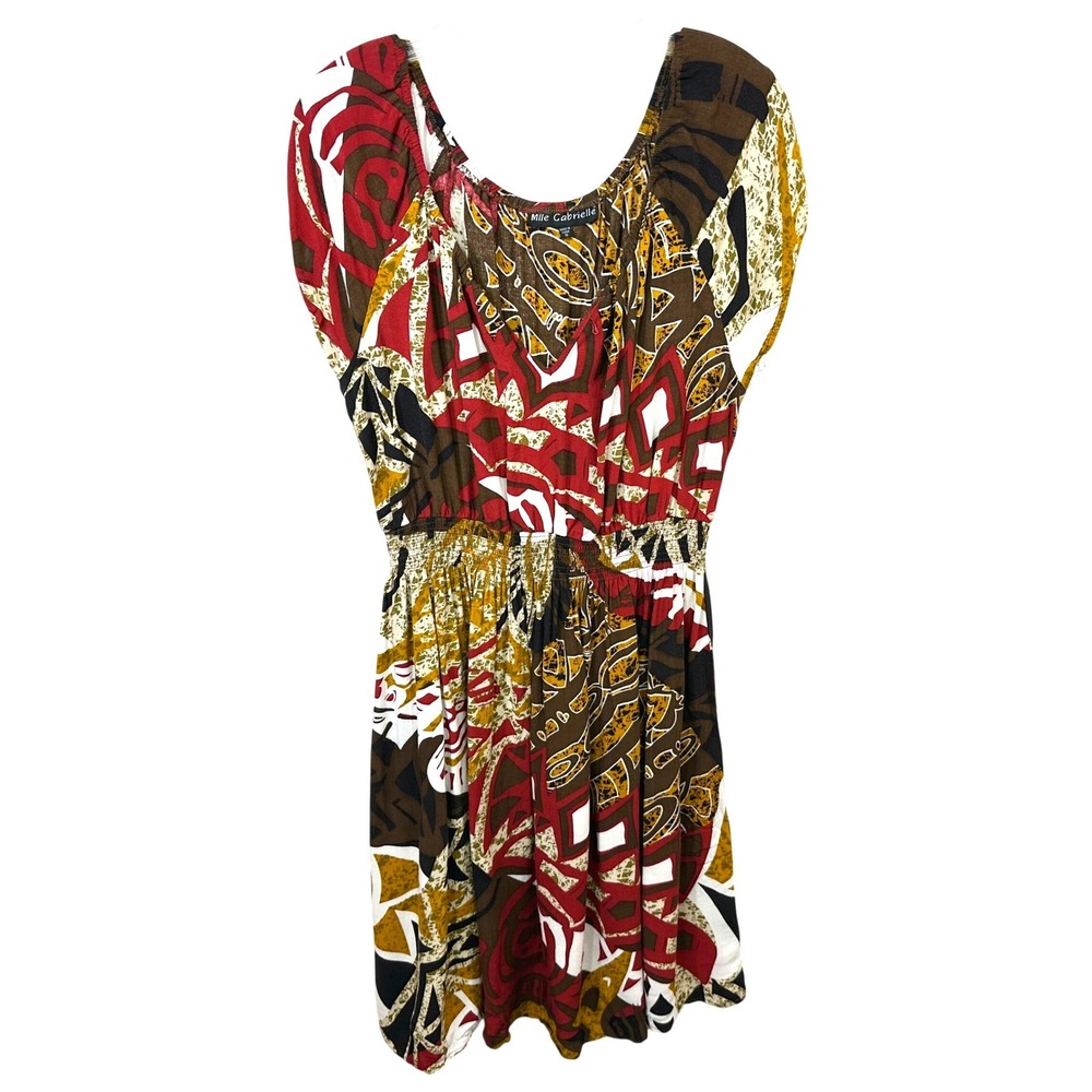 Mlle Gabrielle Plus Size 1X Dress Brown Red Smocked Boho Y2K Festival Hippie 316